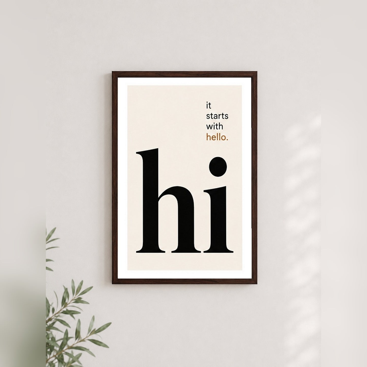 Başlangıç - Tipografi Çerçeveli Poster — Ceviz — Beyaz Kenarlı — TabloLab