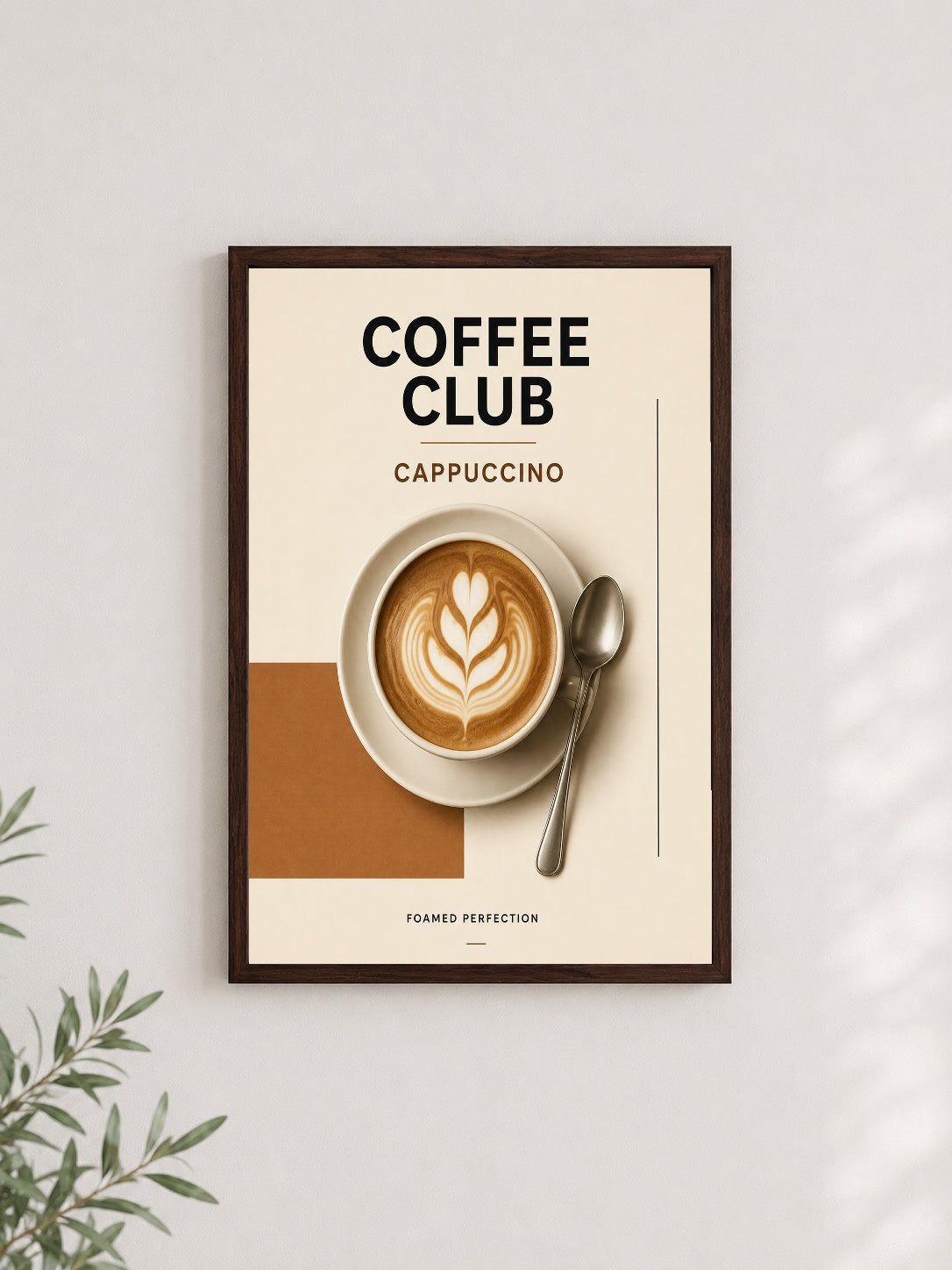 Coffee Club Cappuccino – Modern Çerçeveli Poster — Ceviz Çerçeve — TabloLab