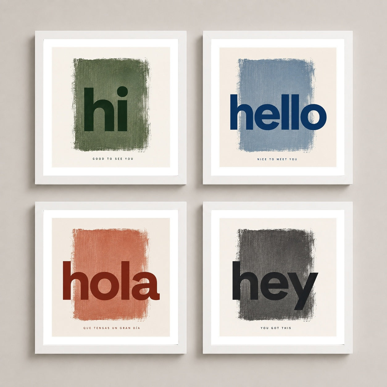 Dünya Dillerinde Selam – 4'lü Set Poster — Beyaz — Beyaz Kenarlı — TabloLab