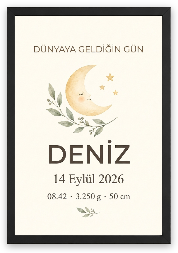 Dünyaya Geldiğin Gün Bebek Posteri — Siyah — Tam Baskı — TabloLab