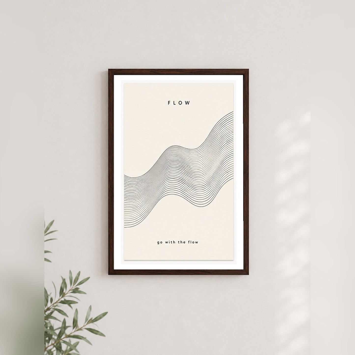 Flow Dalgaları – Minimal Çerçeveli Poster — Ceviz — Paspartulu — TabloLab