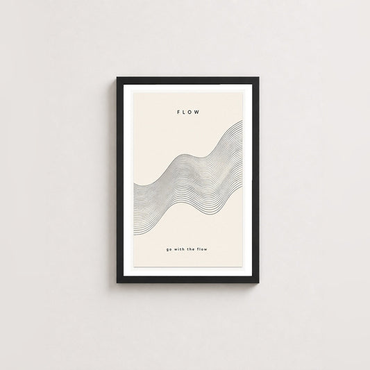 Flow Dalgaları – Minimal Çerçeveli Poster — Siyah — Paspartulu — TabloLab