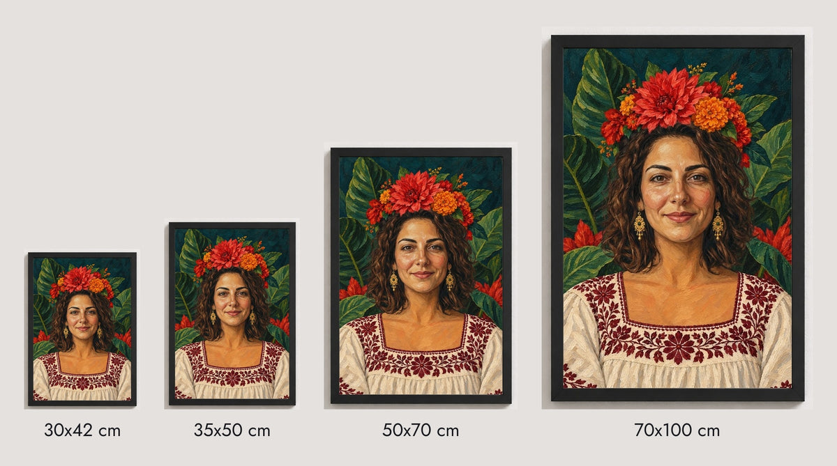 30×42, 35×50, 50×70 ve 70×100 cm ölçü karşılaştırması