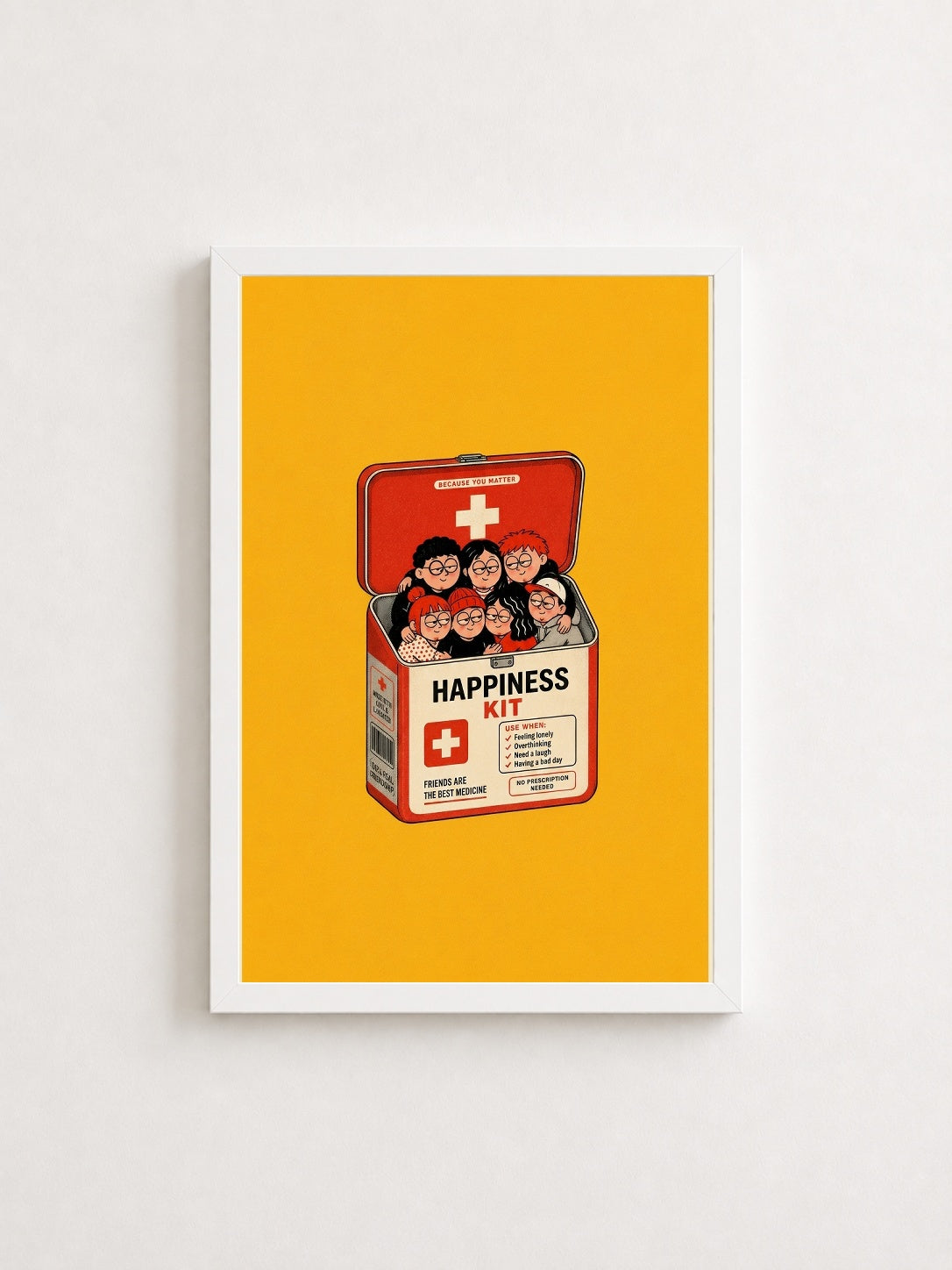 Happiness Kit – İllüstrasyon Çerçeveli Poster — Beyaz Çerçeve — TabloLab