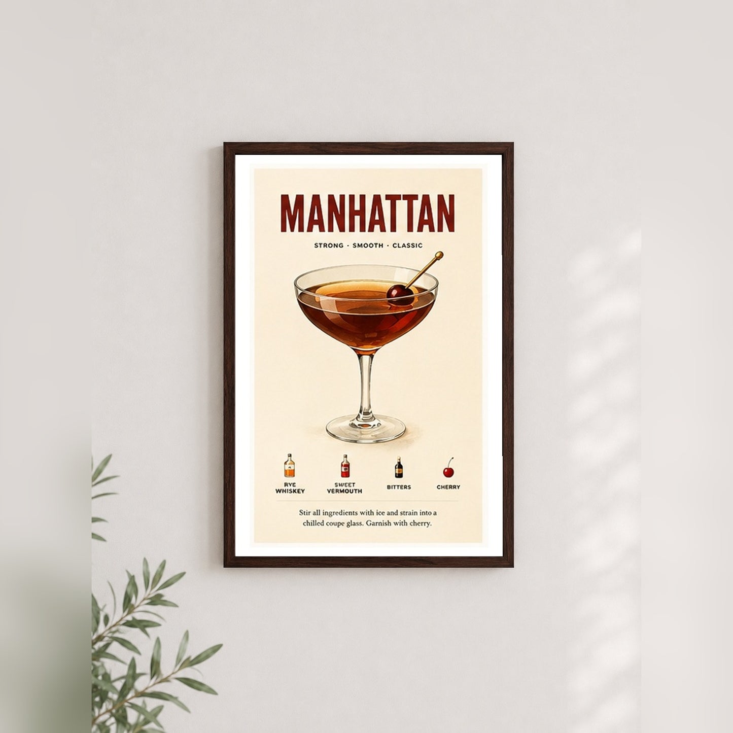 Klasik Manhattan – Retro Çerçeveli Poster — Ceviz — Paspartulu — TabloLab