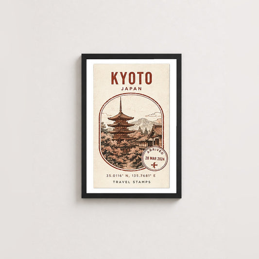 Kyoto Anıları – Vintage Çerçeveli Poster — Siyah — Paspartulu — TabloLab