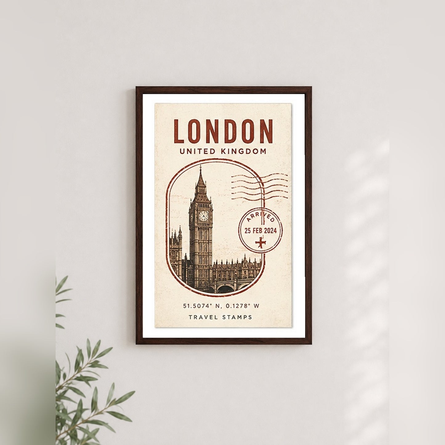 Londra Posta Damgası – Vintage Çerçeveli Poster — Ceviz — Paspartulu — TabloLab