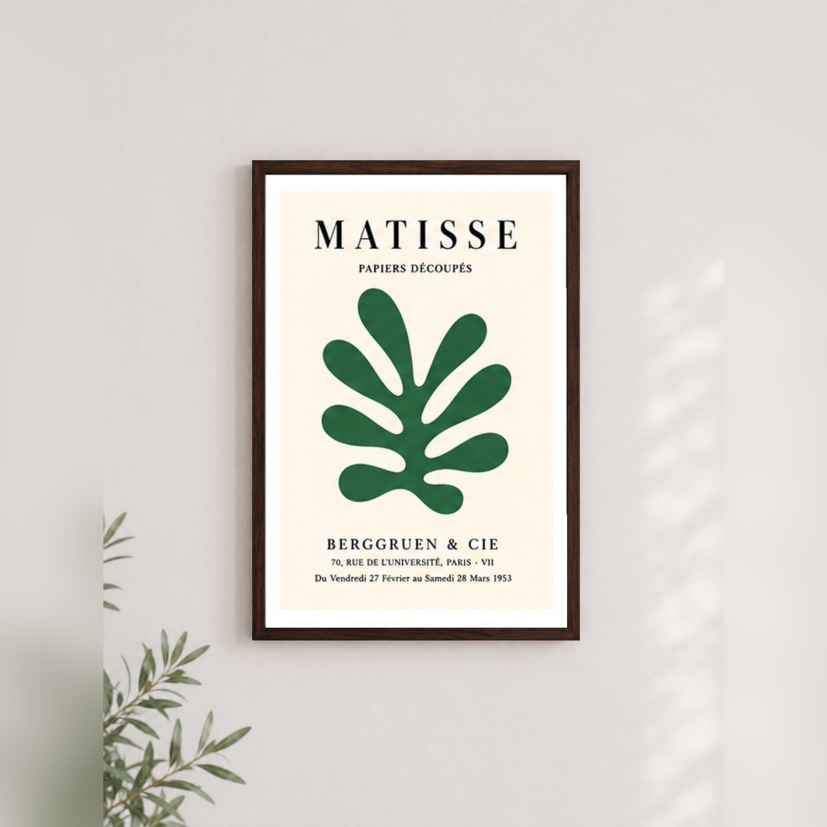 Matisse Yeşil Yaprak – Klasik Çerçeveli Poster — Ceviz — Beyaz Kenarlı — TabloLab