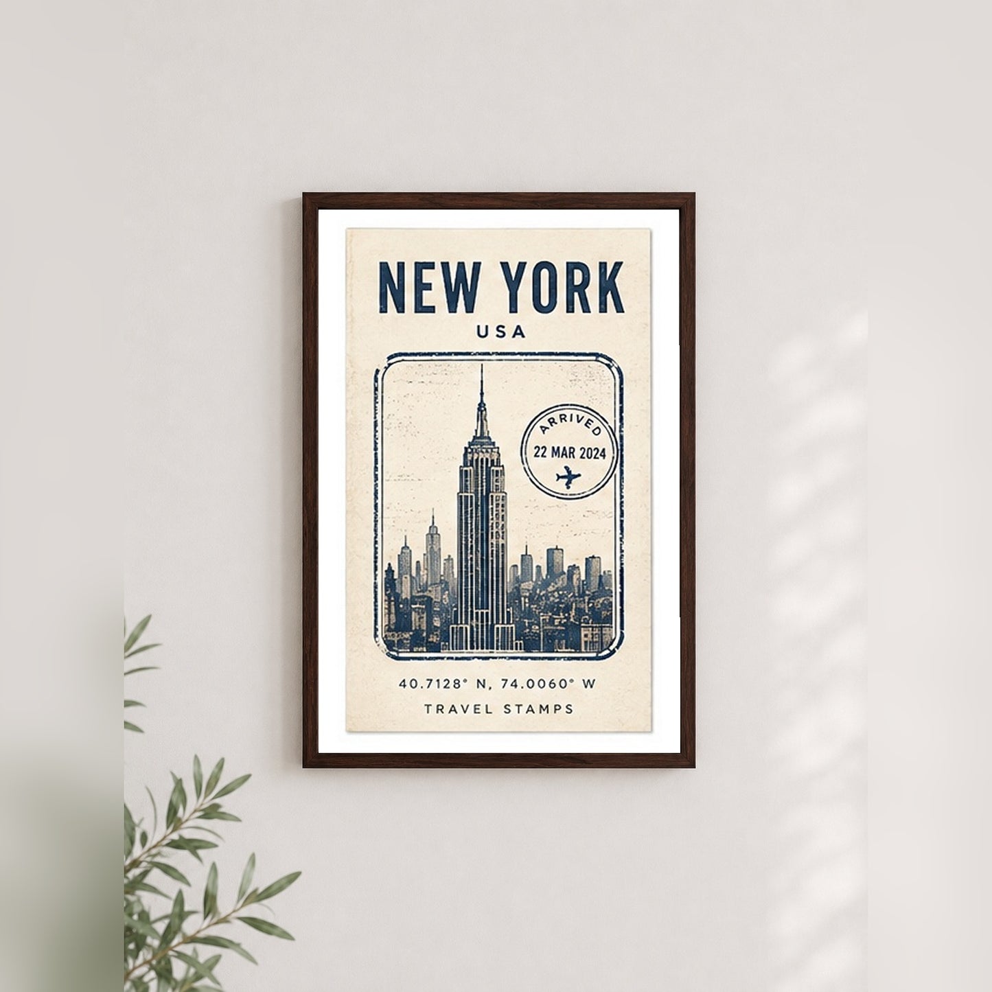 New York Seyahat Hatırası – Vintage Çerçeveli Poster — Ceviz — Paspartulu — TabloLab