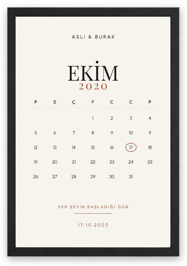 O Günün Takvimi – Kişiselleştirilebilir Poster — Siyah — Tam Baskı — TabloLab