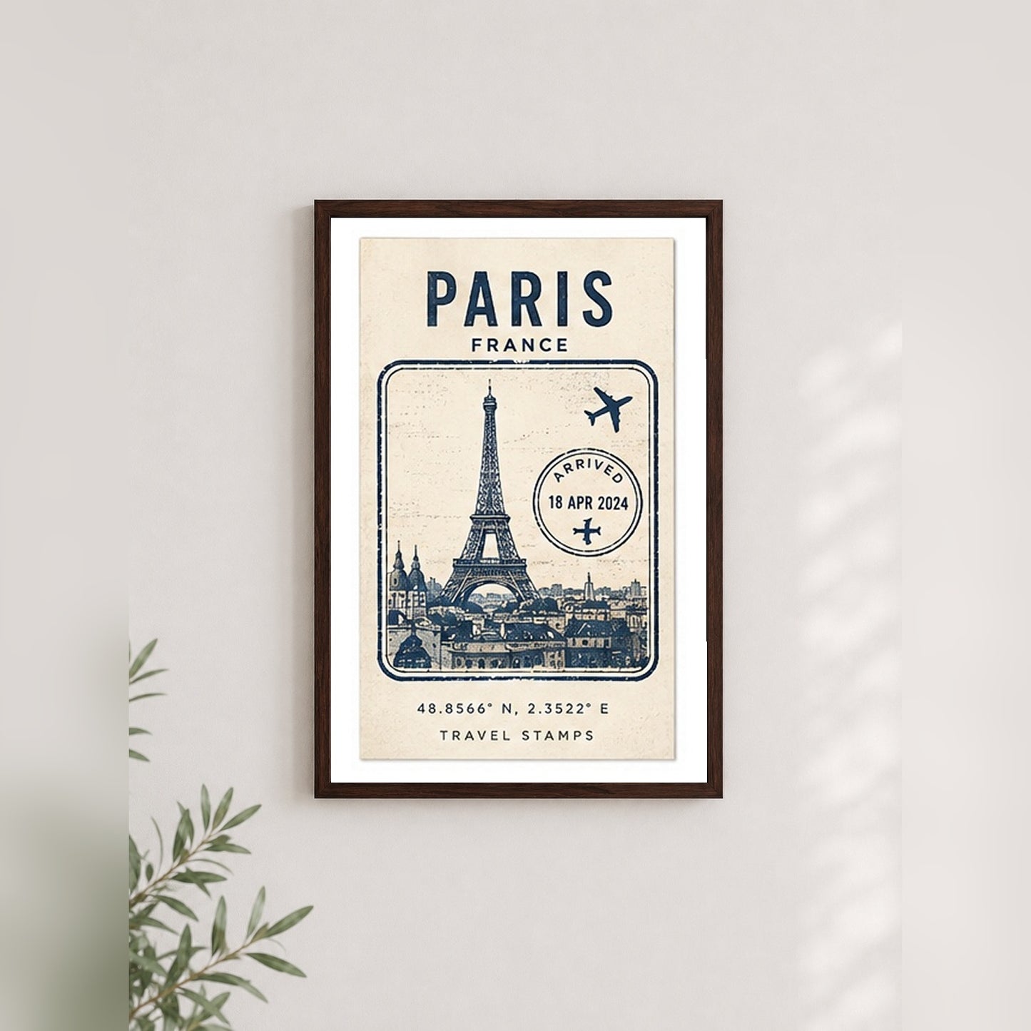 Paris Seyahat Hatırası – Vintage Çerçeveli Poster — Ceviz — Paspartulu — TabloLab
