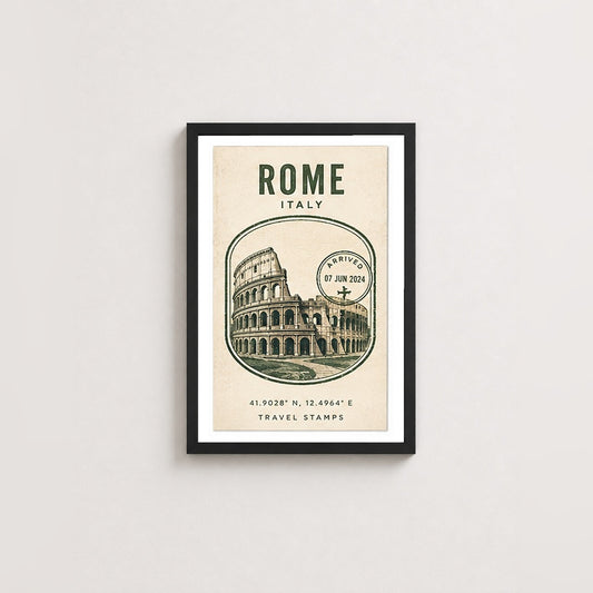 Roma Hatırası – Vintage Çerçeveli Poster — Siyah — Paspartulu — TabloLab