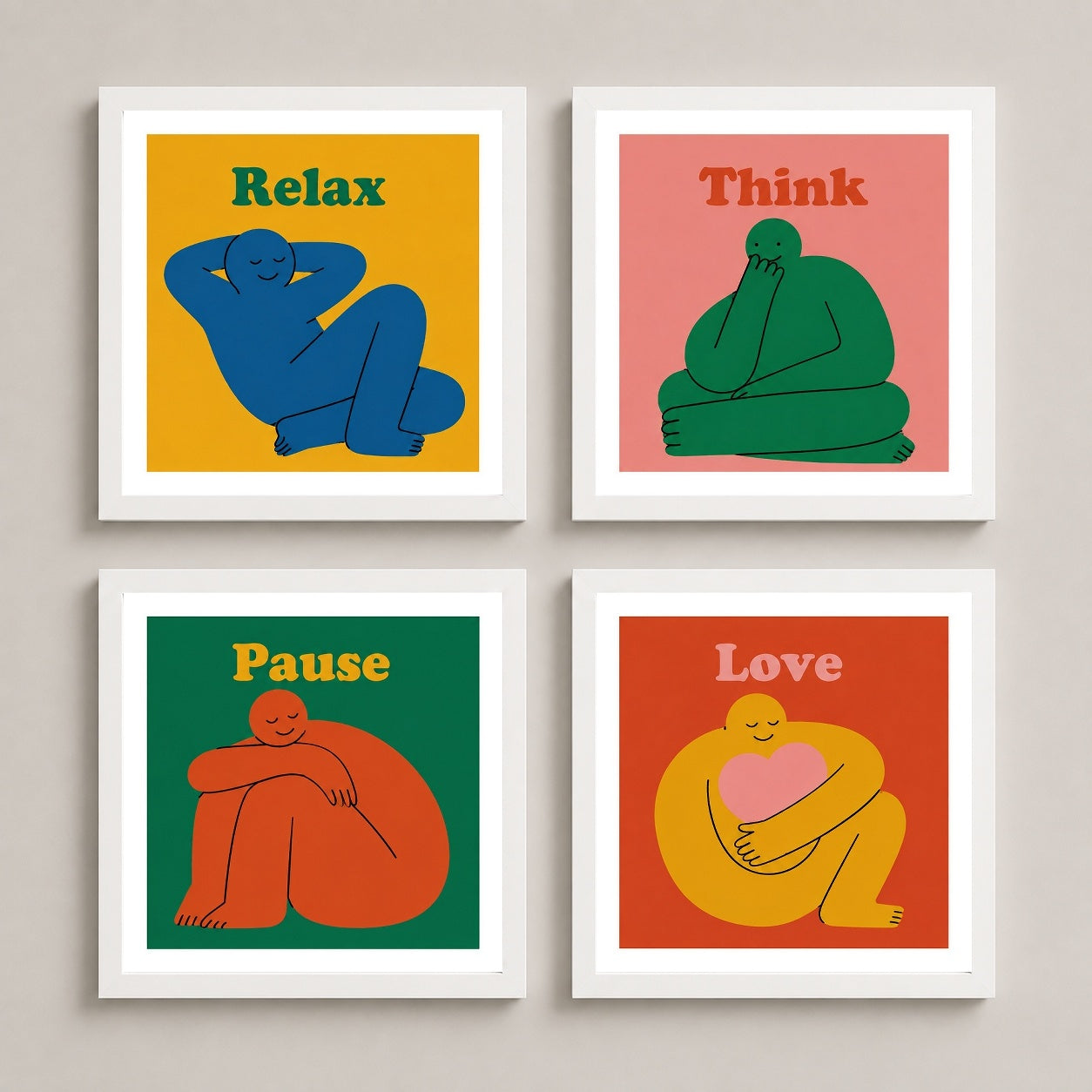 Sakin An – 4'lü Set Poster — Beyaz — Beyaz Kenarlı — TabloLab