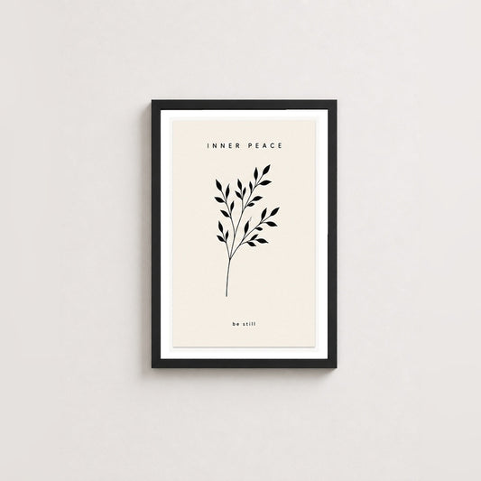 Sükunet Dalları – Minimal Çerçeveli Poster — Siyah — Paspartulu — TabloLab