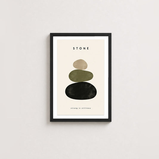 Taşların Dinginliği – Minimal Çerçeveli Poster — Siyah — Paspartulu — TabloLab