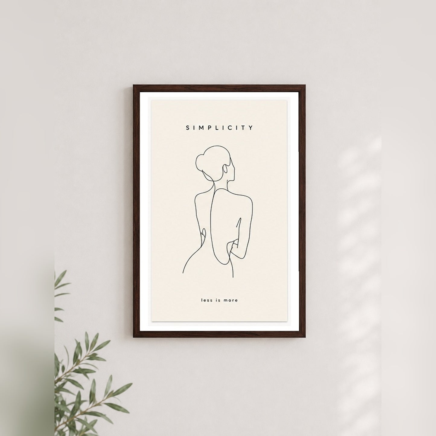 Zarif Çizgi – Minimal Çerçeveli Poster — Ceviz — Paspartulu — TabloLab