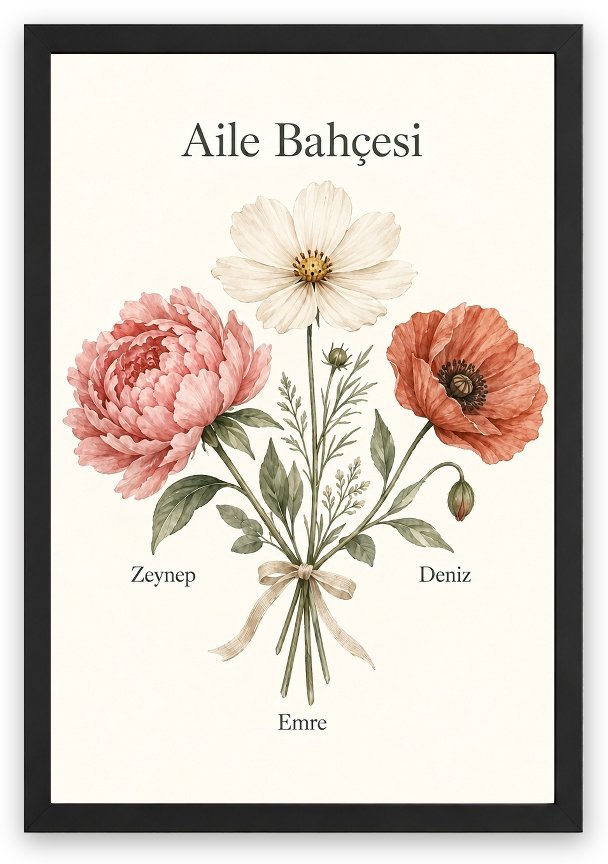 Aile Bahçesi Tasarımı — Siyah — Tam Baskı — TabloLab