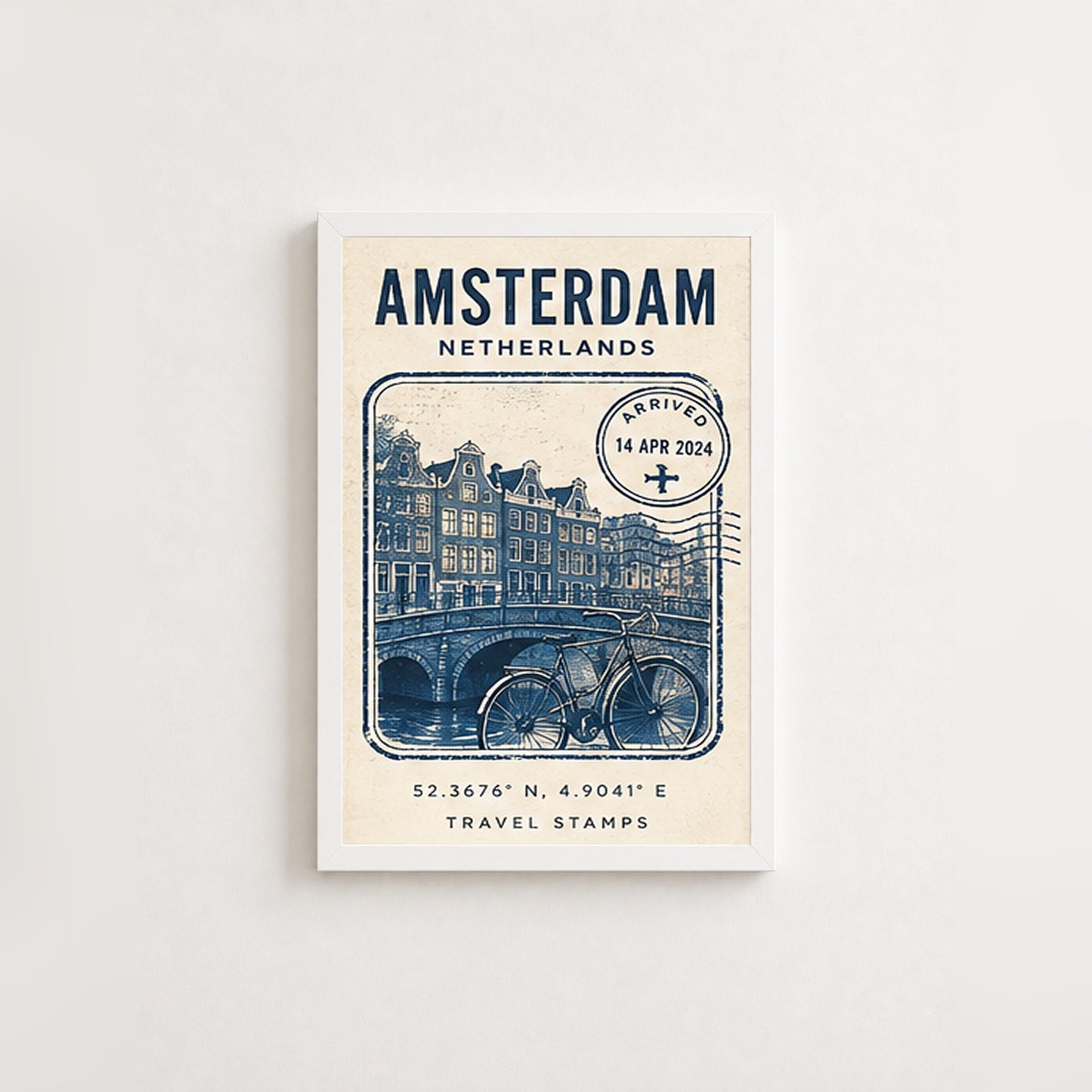 Amsterdam'da Bir Anı – Vintage Çerçeveli Poster — Beyaz — Paspartusuz — TabloLab