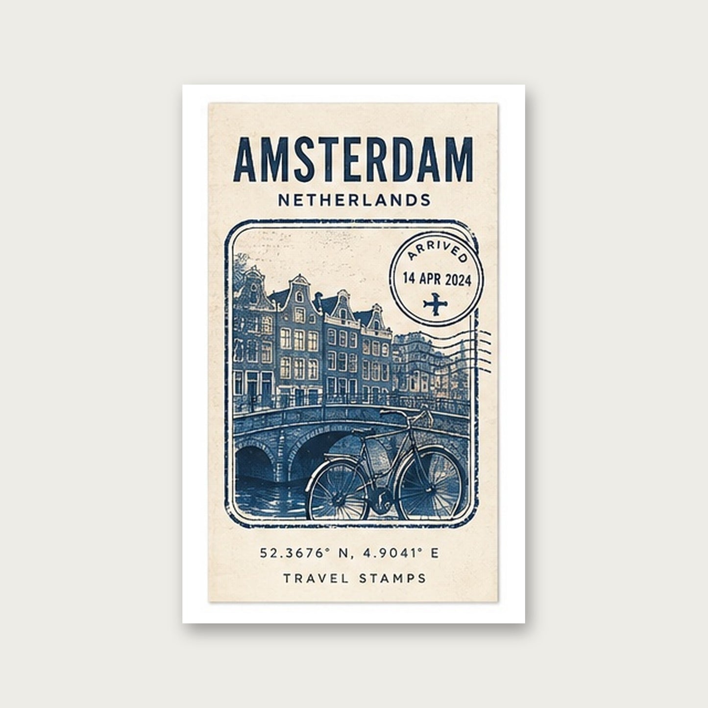 Amsterdam'da Bir Anı – Vintage Çerçeveli Poster — Çerçevesiz — Paspartulu — TabloLab