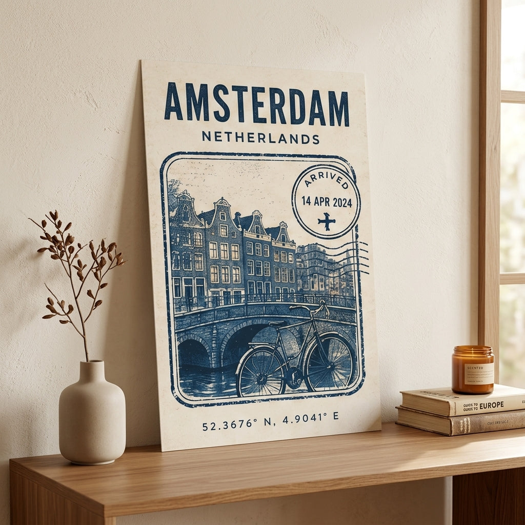 Amsterdam'da Bir Anı – Vintage Çerçeveli Poster — Çerçevesiz — Paspartusuz — TabloLab