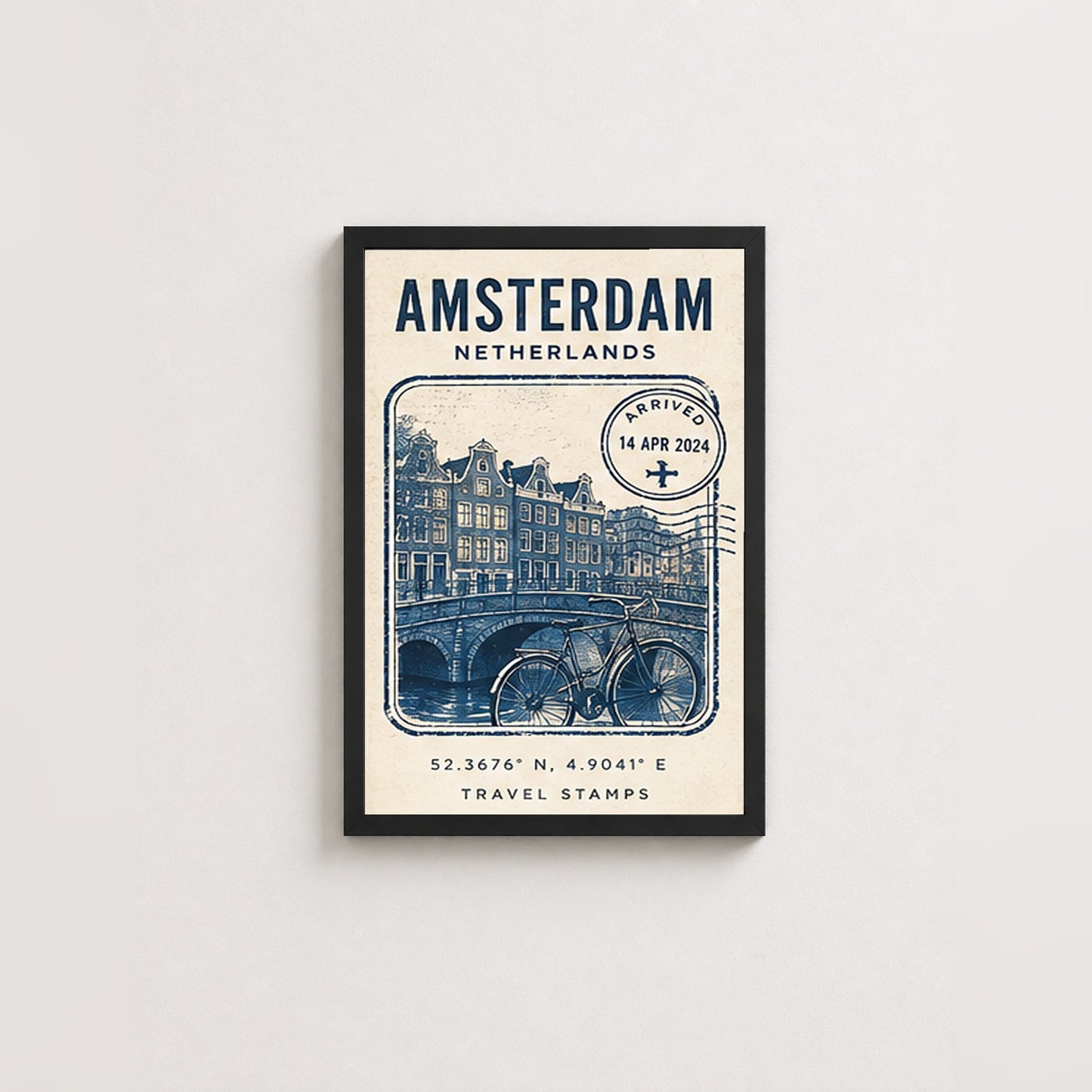 Amsterdam'da Bir Anı – Vintage Çerçeveli Poster — Siyah — Paspartusuz — TabloLab