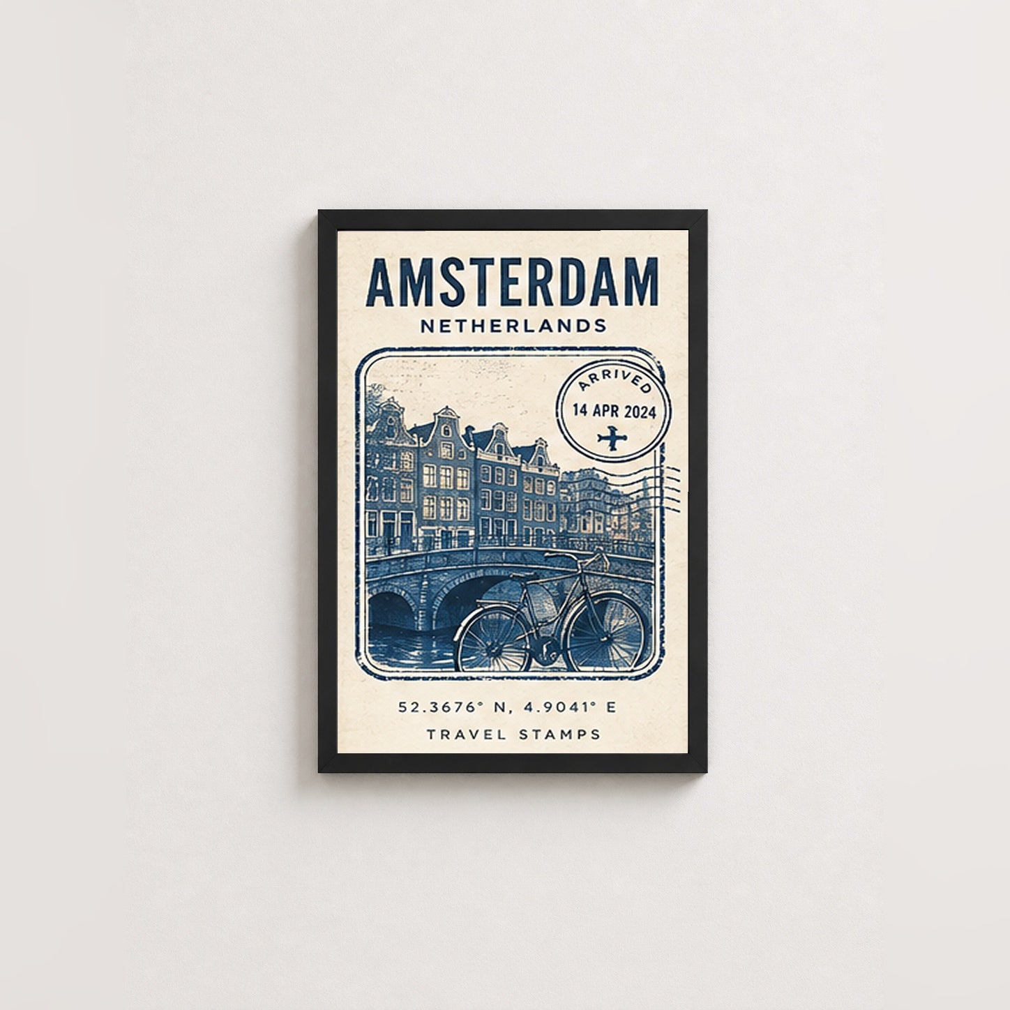Amsterdam'da Bir Anı – Vintage Çerçeveli Poster — Siyah — Paspartusuz — TabloLab