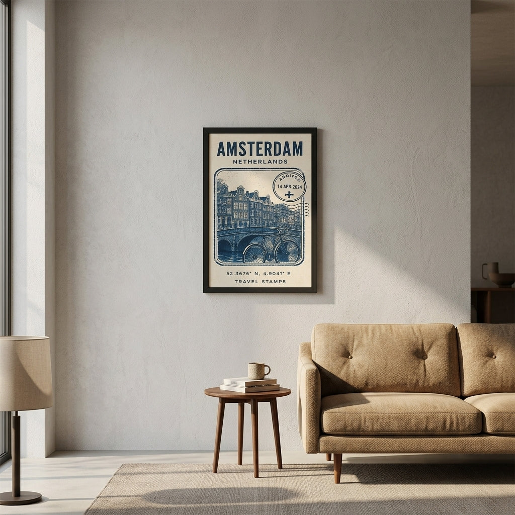 Amsterdam'da Bir Anı – Vintage Çerçeveli Poster — Siyah — Paspartusuz — TabloLab