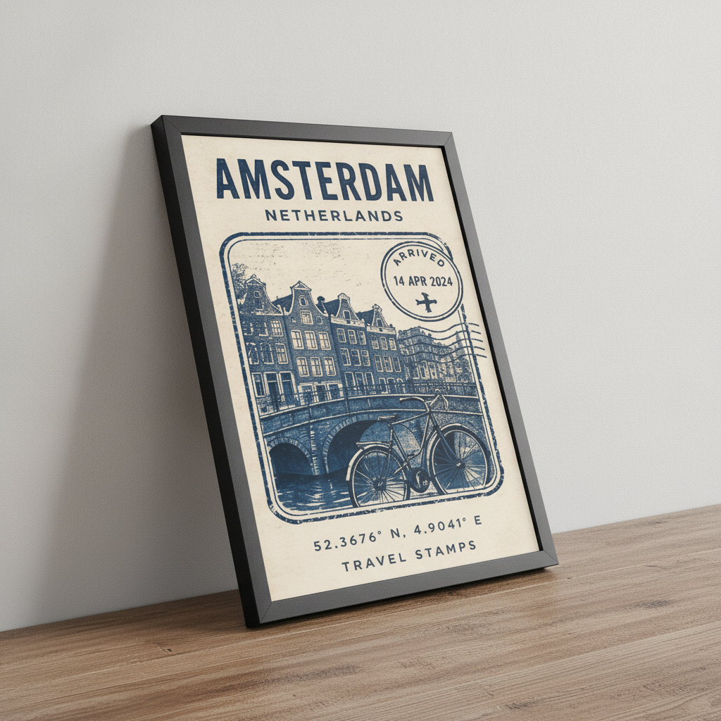 Amsterdam'da Bir Anı – Vintage Çerçeveli Poster — Siyah — Paspartusuz — TabloLab