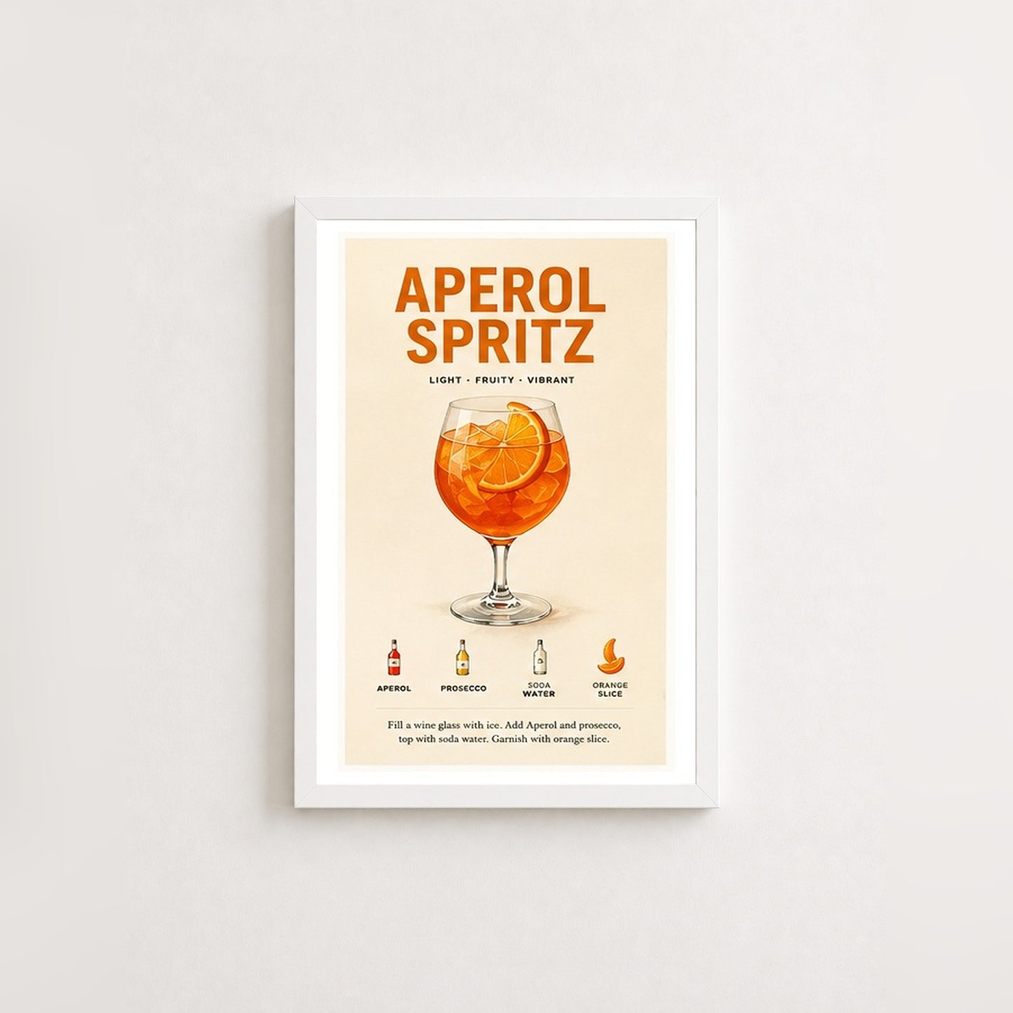 Aperol Spritz Keyfi – Retro Poster — Beyaz — Paspartulu — TabloLab