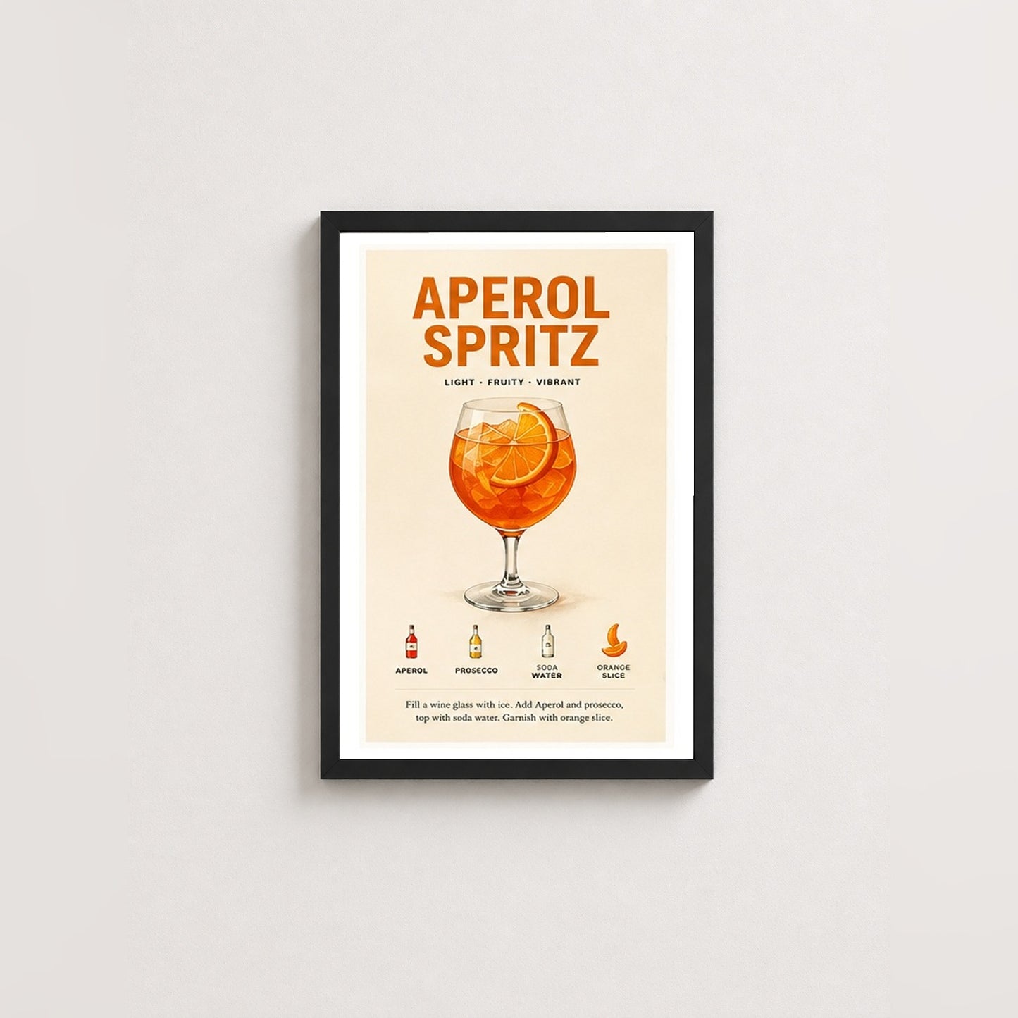 Aperol Spritz Keyfi – Retro Poster — Siyah — Paspartulu — TabloLab