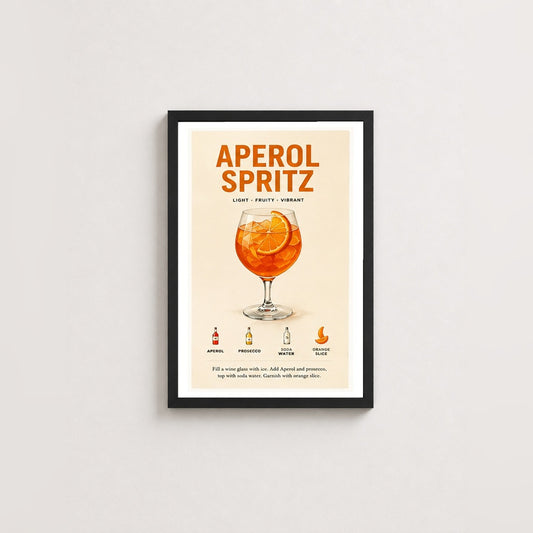 Aperol Spritz Keyfi – Retro Poster — Siyah — Paspartulu — TabloLab
