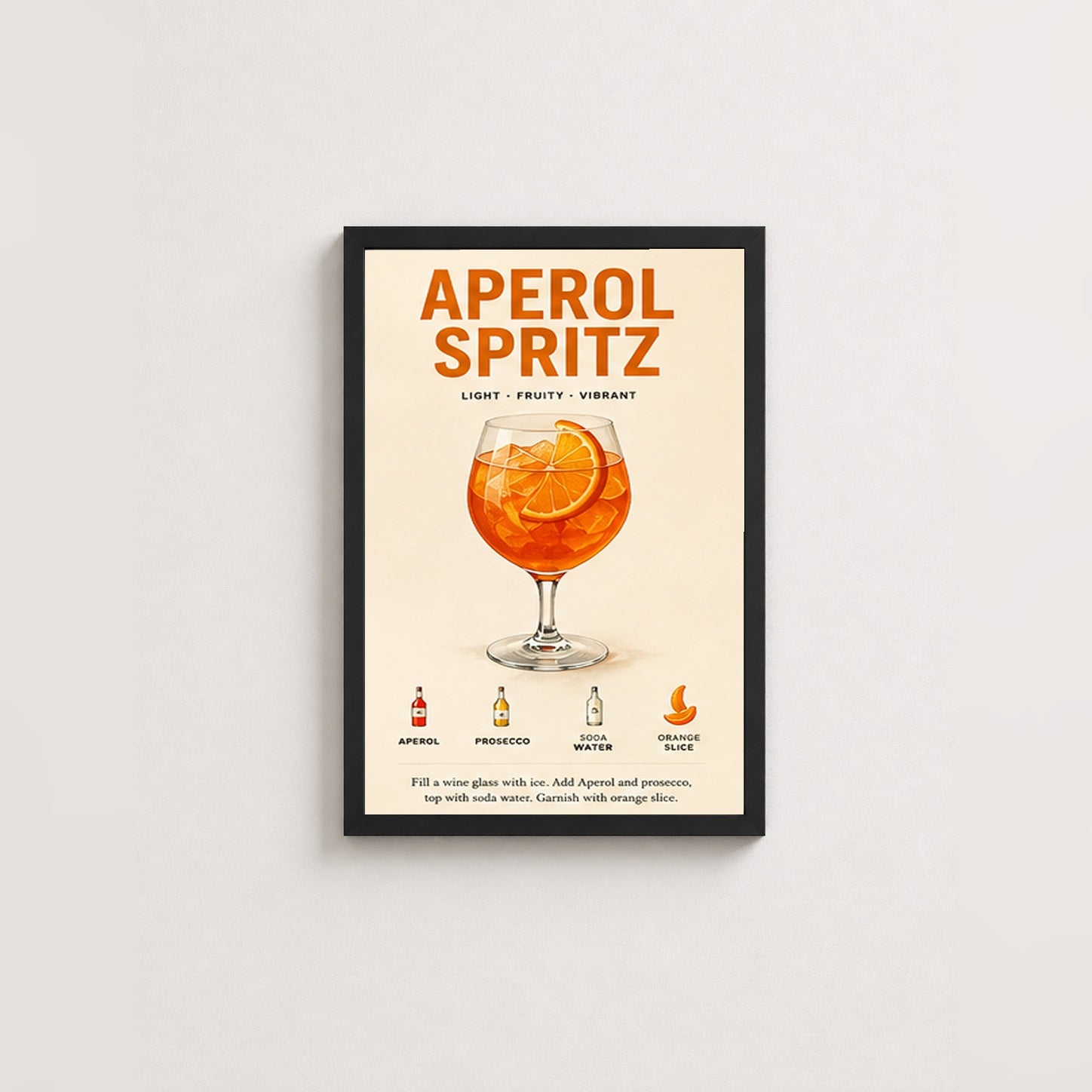 Aperol Spritz Keyfi – Retro Poster — Siyah — Paspartusuz — TabloLab