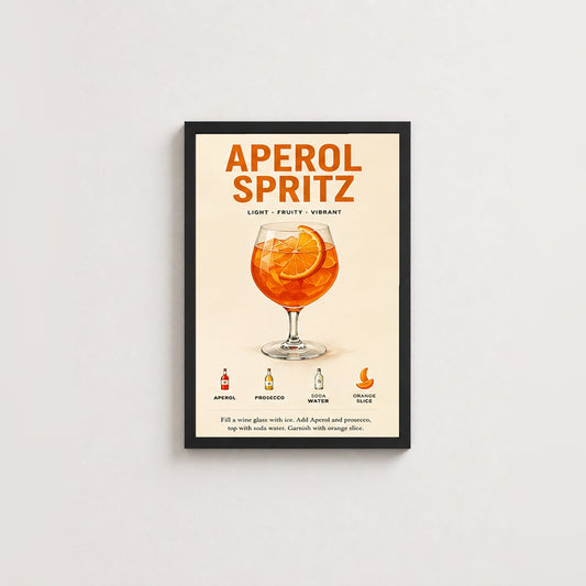 Aperol Spritz Keyfi – Retro Poster — Siyah — Paspartusuz — TabloLab