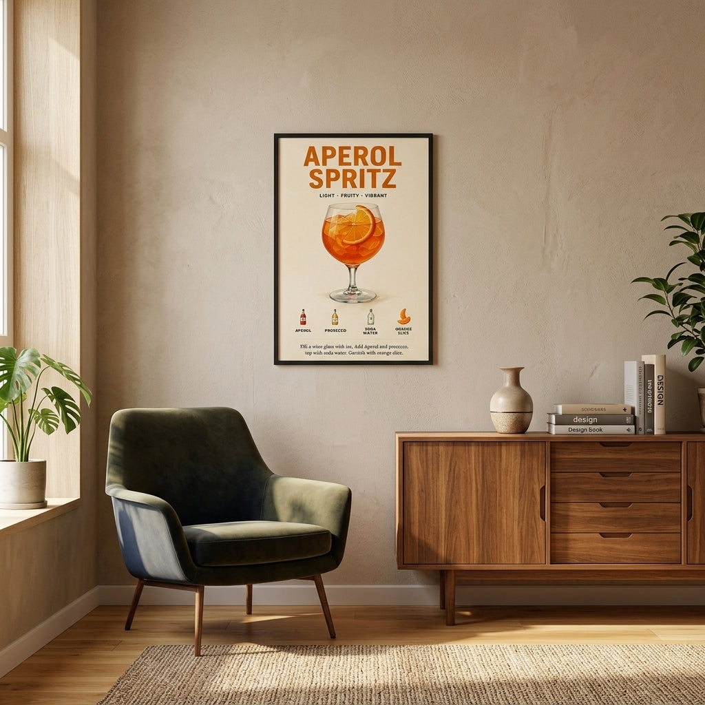 Aperol Spritz Keyfi – Retro Poster — Siyah — Paspartusuz — TabloLab