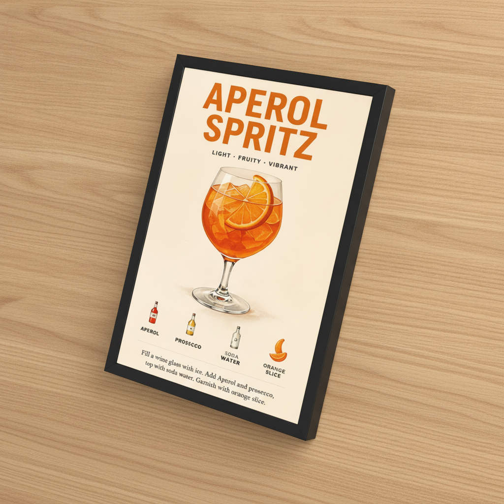 Aperol Spritz Keyfi – Retro Poster — Siyah — Paspartusuz — TabloLab