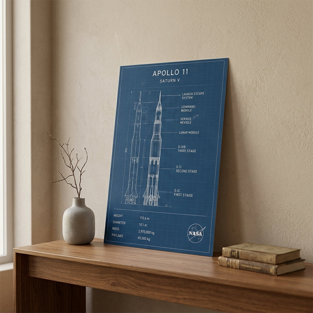 Apollo 11 Roket Tasarımı – Teknik Çerçeveli Poster — Çerçevesiz — Paspartusuz — TabloLab