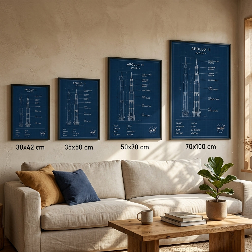 Apollo 11 Roket Tasarımı – Teknik Çerçeveli Poster — Siyah — Paspartusuz — TabloLab