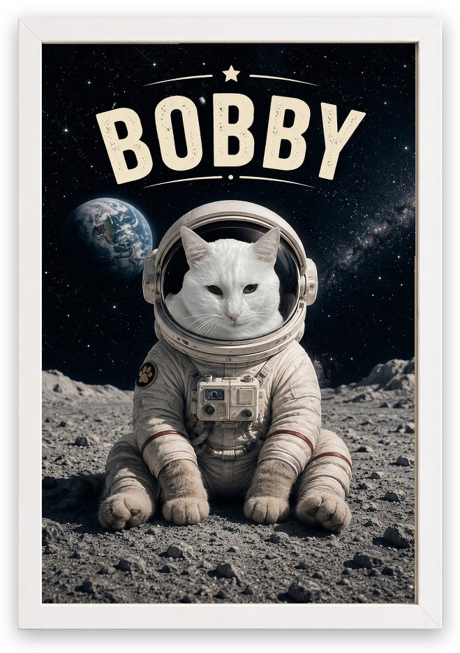 Astronot Pet Poster - Evcil Hayvanına Özel Kişiselleştirilebilir Tablo — Beyaz Çerçeve — TabloLab