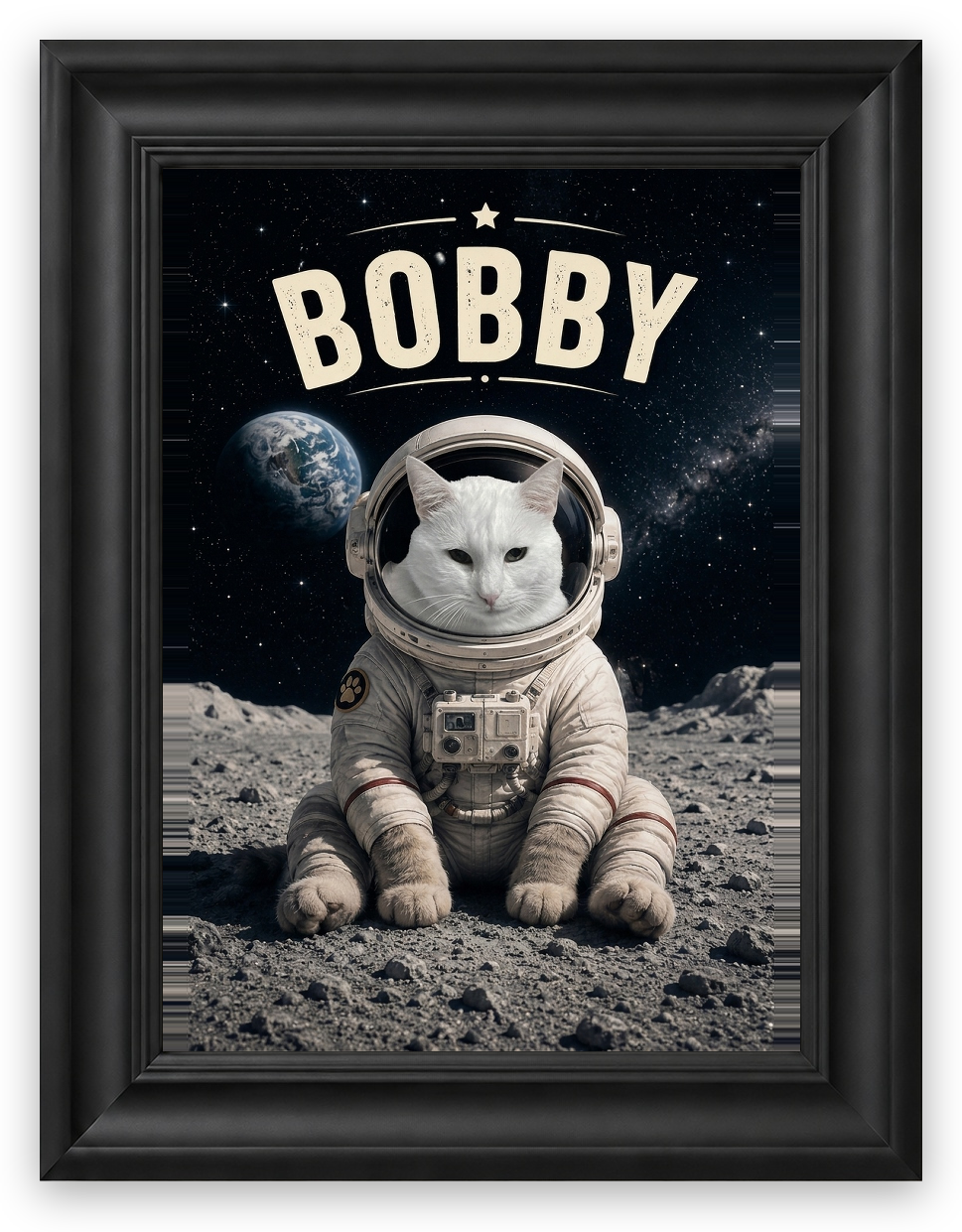 Astronot Pet Poster - Evcil Hayvanına Özel Kişiselleştirilebilir Tablo — Galeri Çerçeve — TabloLab