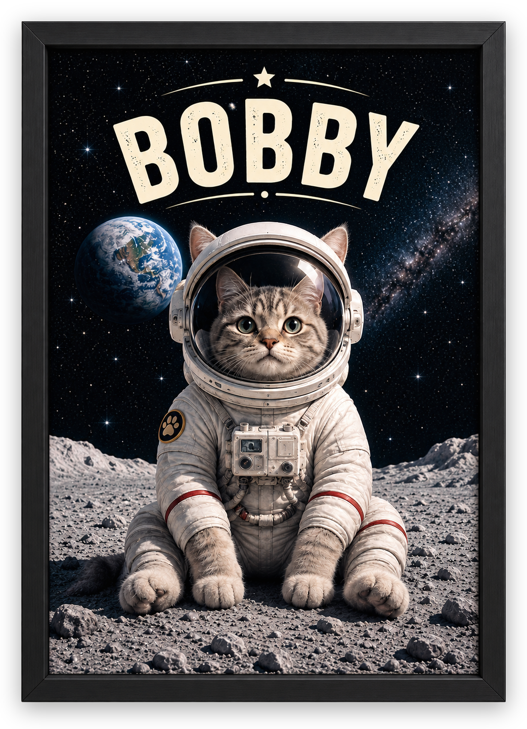 Astronot Pet Poster - Evcil Hayvanına Özel Kişiselleştirilebilir Tablo — Çerçeveli Poster — TabloLab