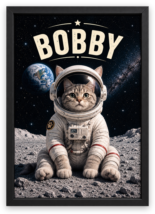 Astronot Pet Poster - Evcil Hayvanına Özel Kişiselleştirilebilir Tablo — Çerçeveli Poster — TabloLab