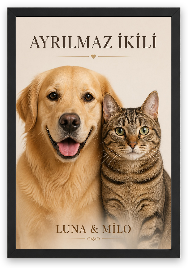 Ayrılmaz İkili – 2 Hayvanlı Kişiselleştirilebilir Poster — Siyah — Tam Baskı — TabloLab