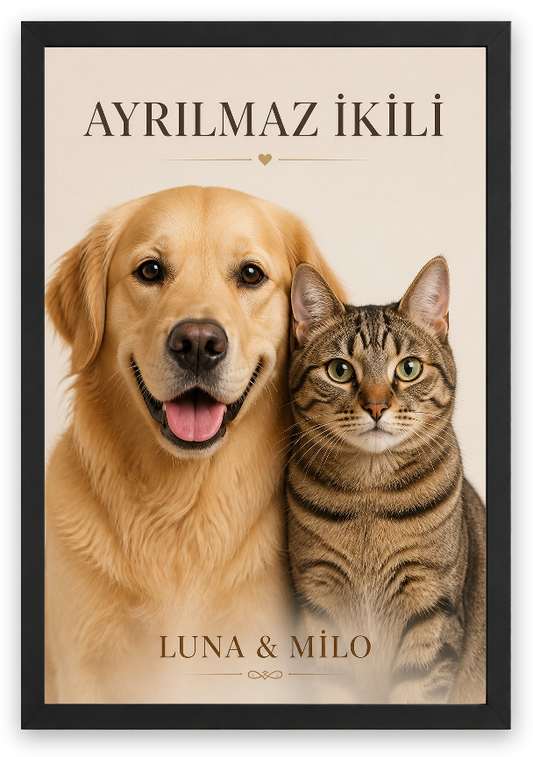 Ayrılmaz İkili – 2 Hayvanlı Kişiselleştirilebilir Poster — Siyah — Tam Baskı — TabloLab