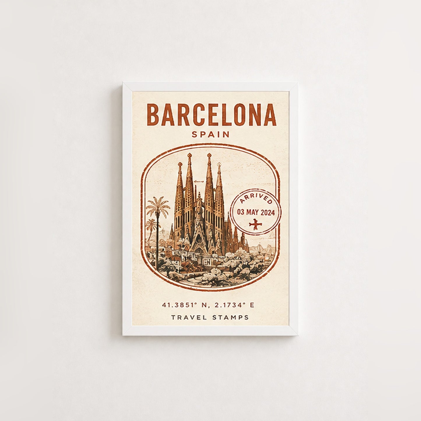 Barcelona Seyahat Hatırası – Vintage Çerçeveli Poster — Beyaz — Paspartusuz — TabloLab