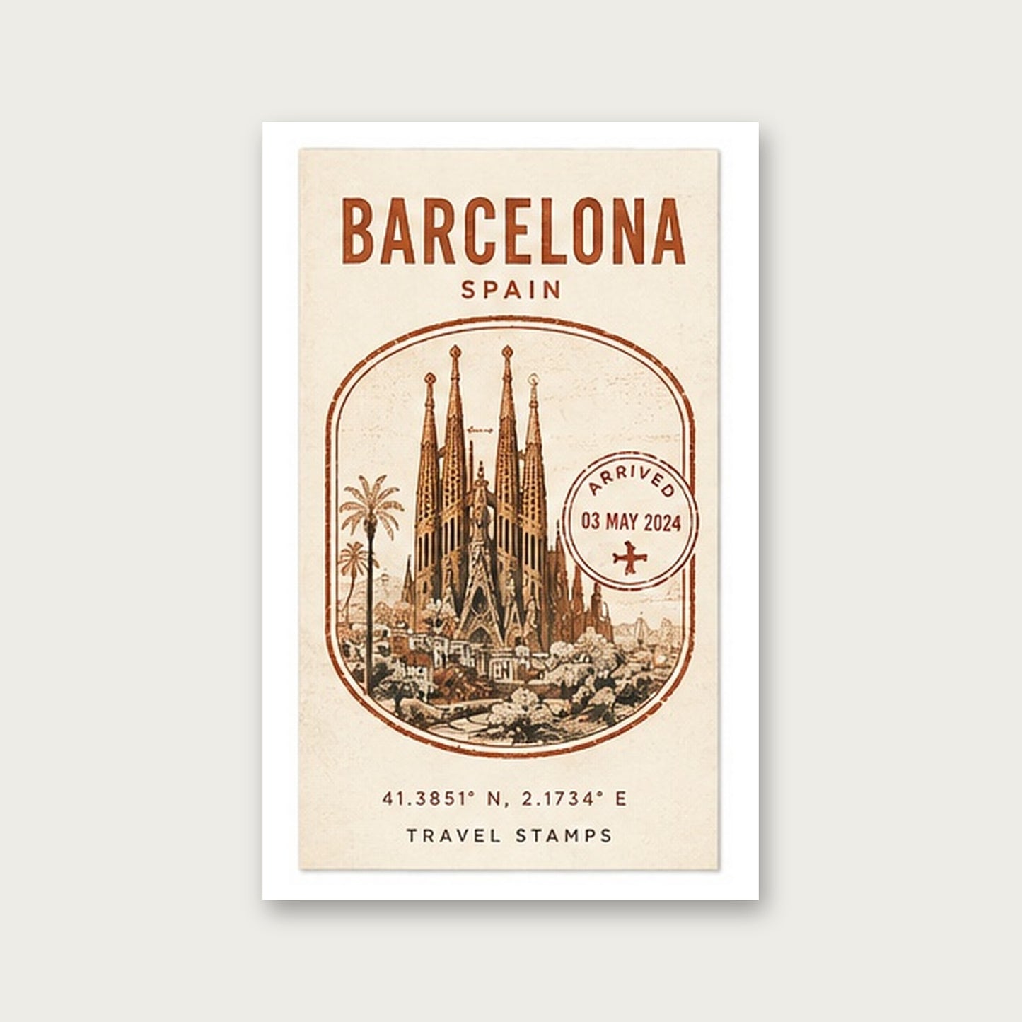 Barcelona Seyahat Hatırası – Vintage Çerçeveli Poster — Çerçevesiz — Paspartulu — TabloLab