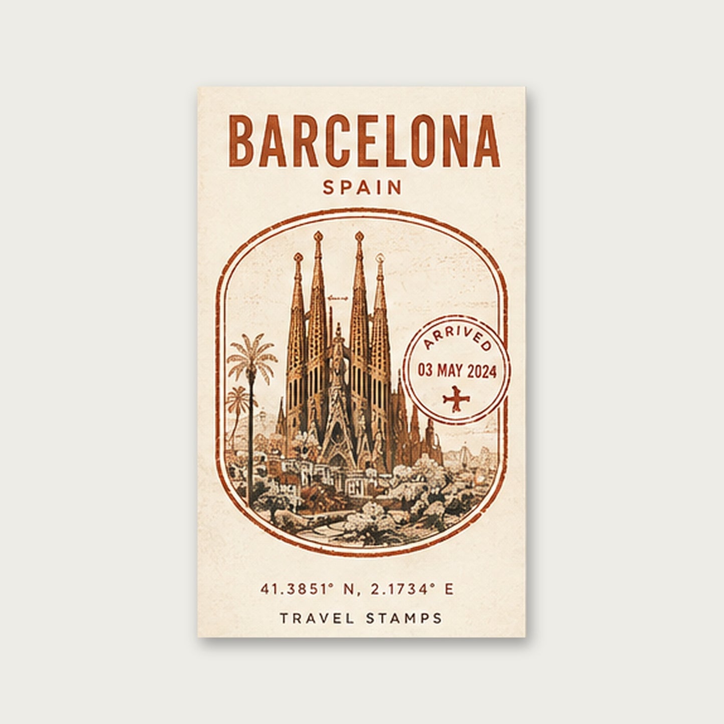 Barcelona Seyahat Hatırası – Vintage Çerçeveli Poster — Çerçevesiz — Paspartusuz — TabloLab