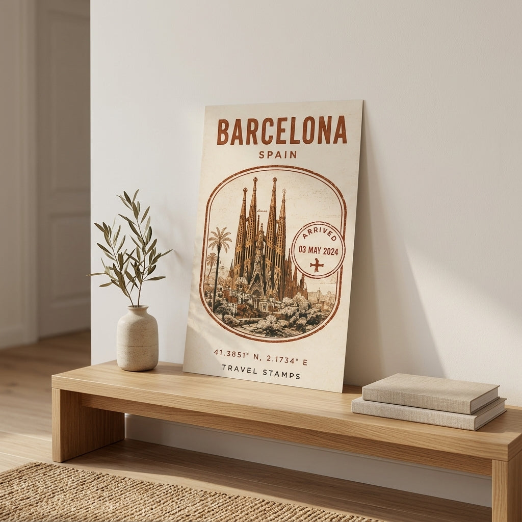 Barcelona Seyahat Hatırası – Vintage Çerçeveli Poster — Çerçevesiz — Paspartusuz — TabloLab