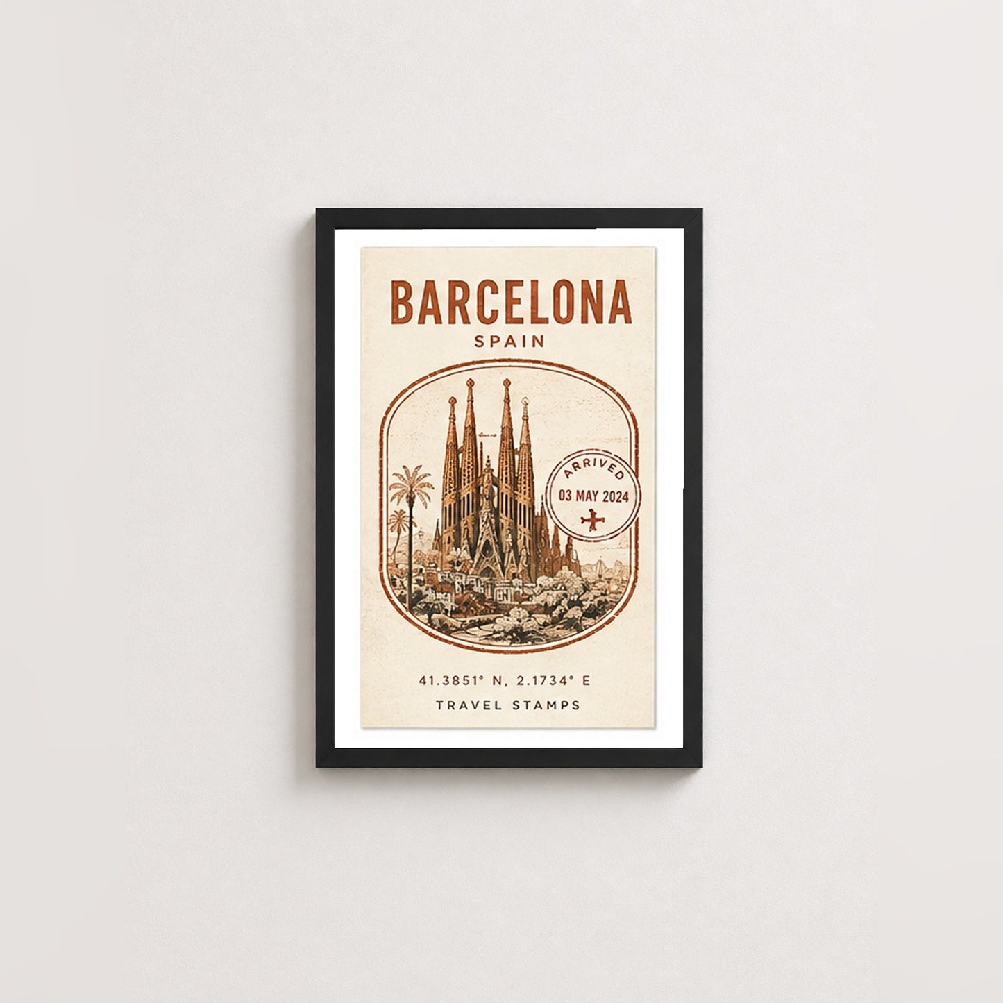 Barcelona Seyahat Hatırası – Vintage Çerçeveli Poster — Siyah — Paspartulu — TabloLab