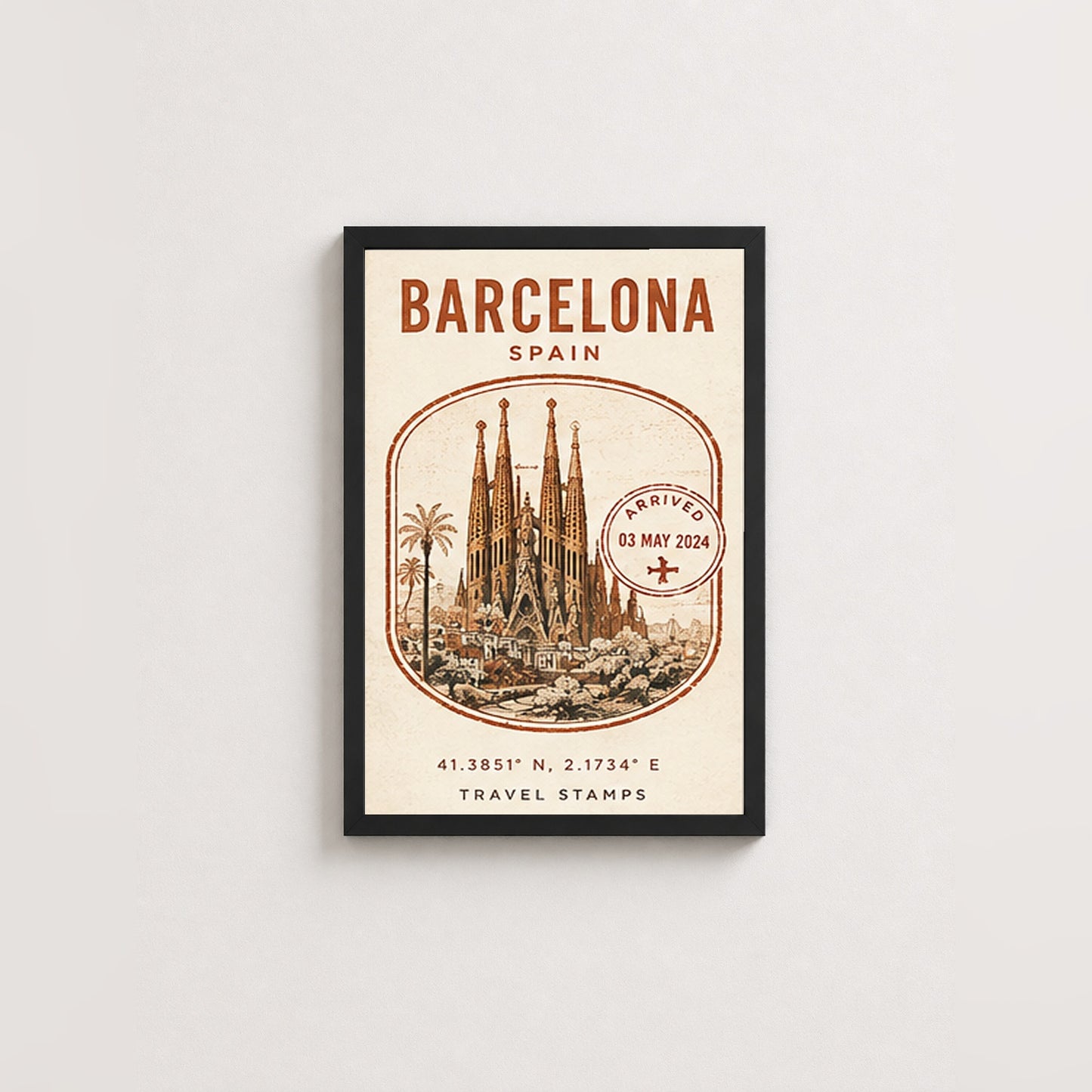 Barcelona Seyahat Hatırası – Vintage Çerçeveli Poster — Siyah — Paspartusuz — TabloLab