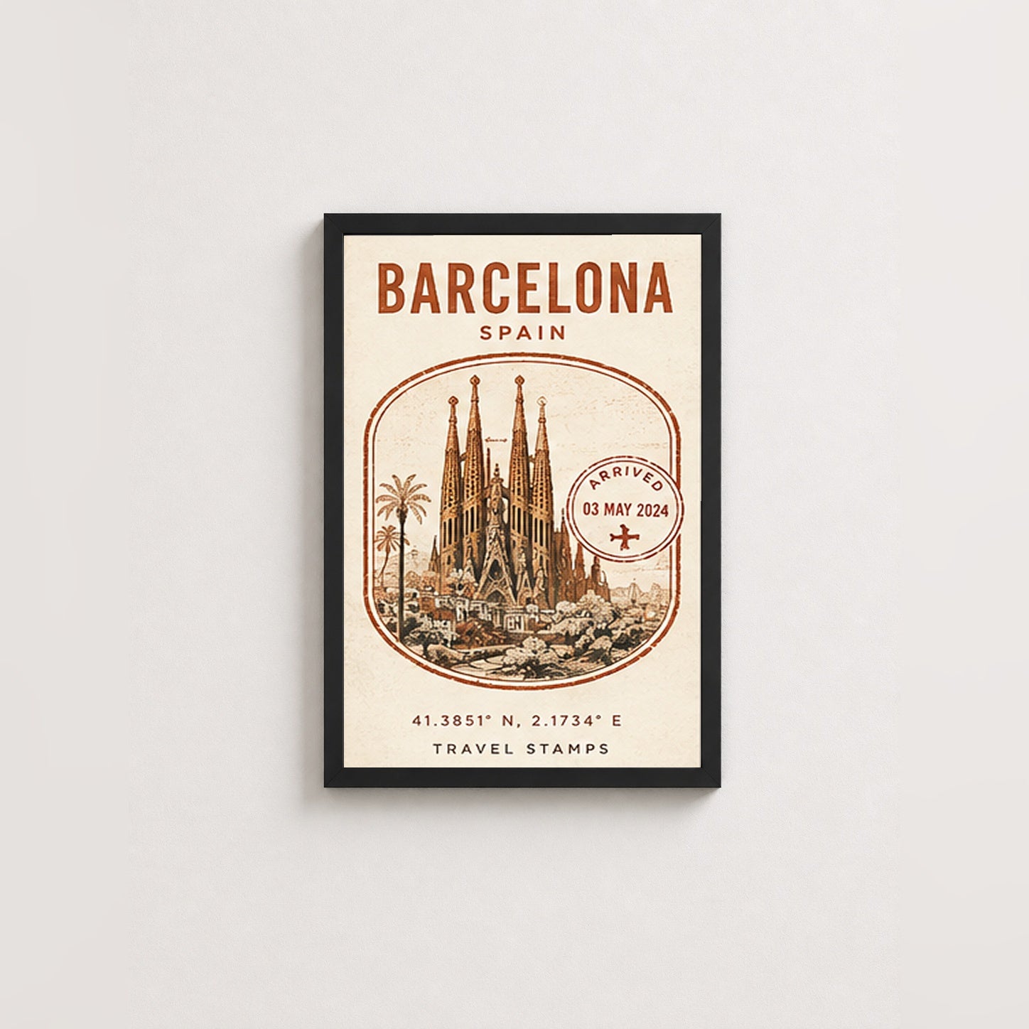 Barcelona Seyahat Hatırası – Vintage Çerçeveli Poster — Siyah — Paspartusuz — TabloLab